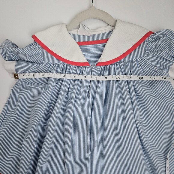 VTG Youngland Nautical Sailor Seersucker Dress Blue & White with Red Trim - Picture 12 of 15